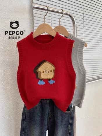 Παιδικό πλεκτό γιλέκο χωρίς μανίκια, pull-over στυλ με καρτούν μοτίβο, κυκλική λαιμόκοψη, κατάλληλο για άνοιξη-φθινόπωρο, ύφασμα Thousand Velvet, ανάμειξη γούνας κουνελιού