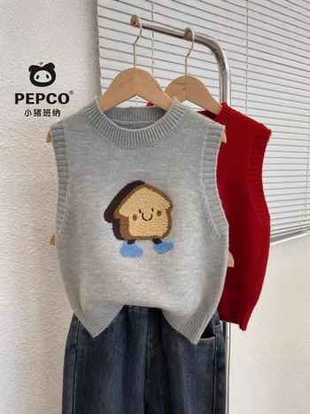 Παιδικό πλεκτό γιλέκο χωρίς μανίκια, pull-over στυλ με καρτούν μοτίβο, κυκλική λαιμόκοψη, κατάλληλο για άνοιξη-φθινόπωρο, ύφασμα Thousand Velvet, ανάμειξη γούνας κουνελιού