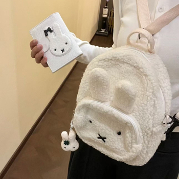 Miffy nyuszi báránygyapjú hátizsák lányoknak, animés mintával, mindennapi használatra, kapacitás 20 L alatt