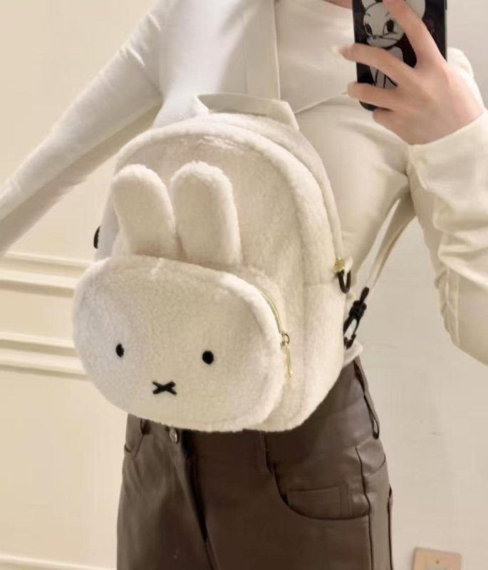 Miffy nyuszi báránygyapjú hátizsák lányoknak, animés mintával, mindennapi használatra, kapacitás 20 L alatt