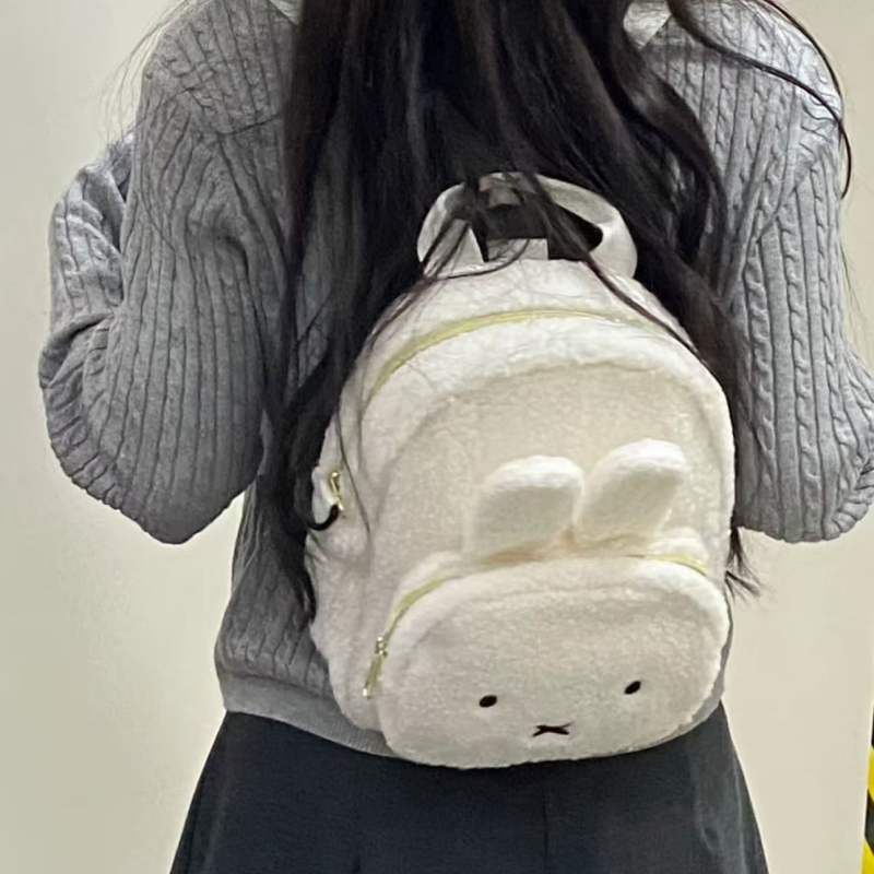 Miffy nyuszi báránygyapjú hátizsák lányoknak, animés mintával, mindennapi használatra, kapacitás 20 L alatt