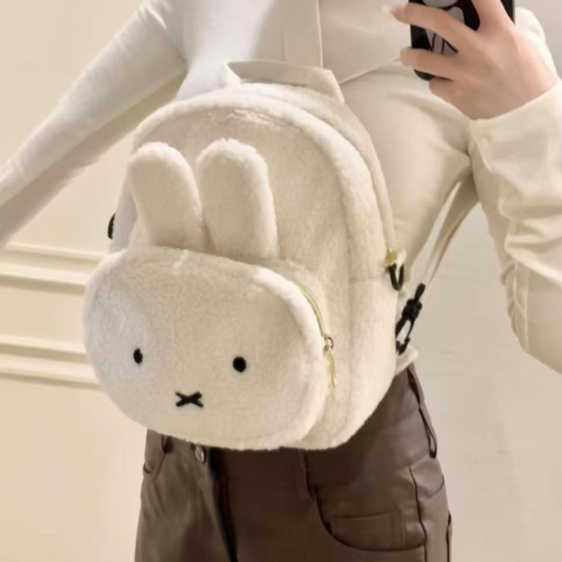 Miffy nyuszi báránygyapjú hátizsák lányoknak, animés mintával, mindennapi használatra, kapacitás 20 L alatt