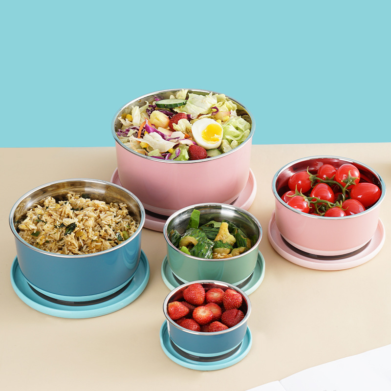 304 rozsdamentes acélból készült kerek ebédes doboz, 800–1000 ml, zárható, csúszásmentes