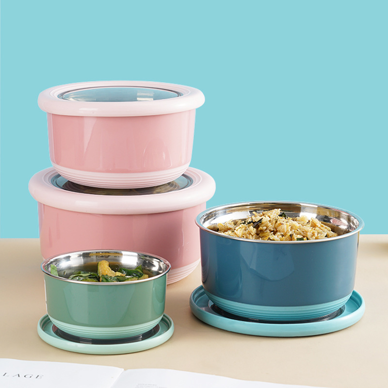 304 rozsdamentes acélból készült kerek ebédes doboz, 800–1000 ml, zárható, csúszásmentes