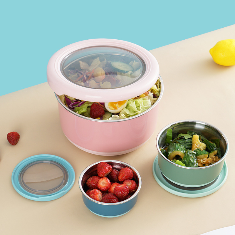 304 rozsdamentes acélból készült kerek ebédes doboz, 800–1000 ml, zárható, csúszásmentes