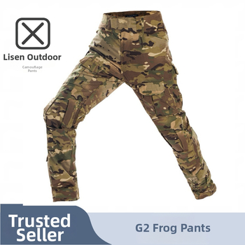 G2 Frog Pants Unisex Kamuflážne Taktické Nohavice s Integrovanými Kolennými Chráničmi, Bavlneno‑Zmesový Materiál, Priedušné, Nepremokavé, UV Ochrana, Všetky Ročné Obdobia