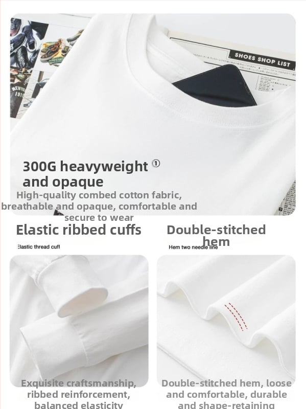 Корейски стил, памучна тениска с дълги ръкави, кръгло деколте, свободна кройка, 96%+ дълговлакнест памук