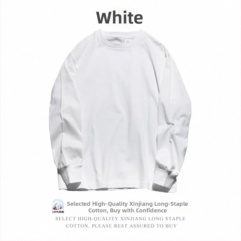 Корейски стил, памучна тениска с дълги ръкави, кръгло деколте, свободна кройка, 96%+ дълговлакнест памук