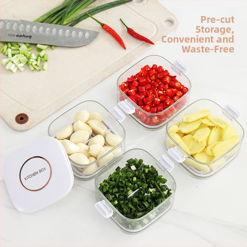 Plastična kutija za začine, jednostavan stil; prijenosna, održava začine svježe, hermetički zatvorena, s odvodom tekućine; porijeklo Ningbo.