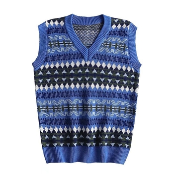 Muški pleteni waistcoat u japanskom stilu, bez rukava, V-izrez, opuštena silueta, poliester-mješavina 30-35% vuna, za proljeće i jesen