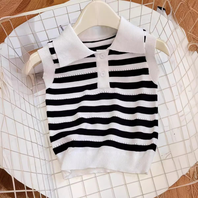 Dječja bezrukavna veste u korejskom stilu, pleteni, ljeto, uzrast 3–8 godina, 80% viskoze