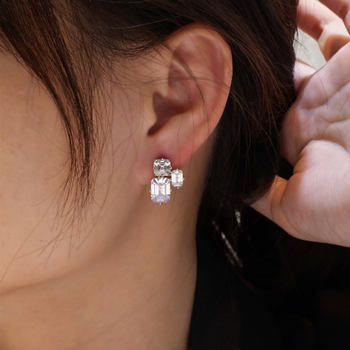 Asimetrične naušnice od 925 srebra s Emerald-cut simuliranim dijamantom, Chengda KE-0149