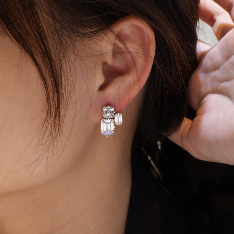 Asimetrične naušnice od 925 srebra s Emerald-cut simuliranim dijamantom, Chengda KE-0149
