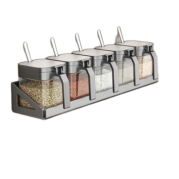 Set de raft pentru condimente cu cadru din oțel și borcane din sticlă, sticle sigilate pentru condimente solide, posibilitate de personalizare