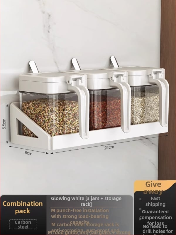 Set de raft pentru condimente cu cadru din oțel și borcane din sticlă, sticle sigilate pentru condimente solide, posibilitate de personalizare