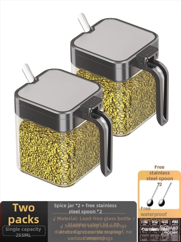 Set de raft pentru condimente cu cadru din oțel și borcane din sticlă, sticle sigilate pentru condimente solide, posibilitate de personalizare