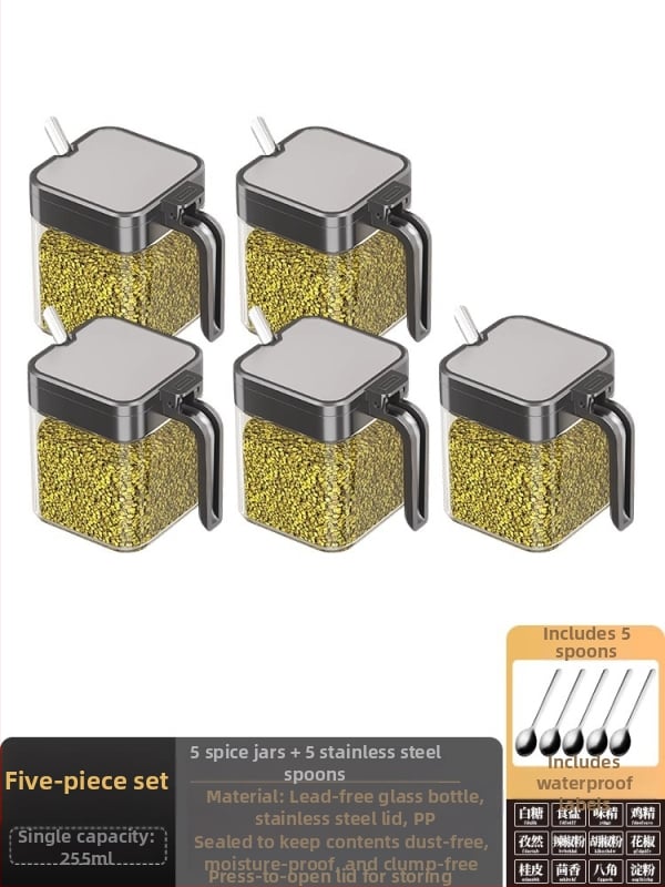 Set de raft pentru condimente cu cadru din oțel și borcane din sticlă, sticle sigilate pentru condimente solide, posibilitate de personalizare