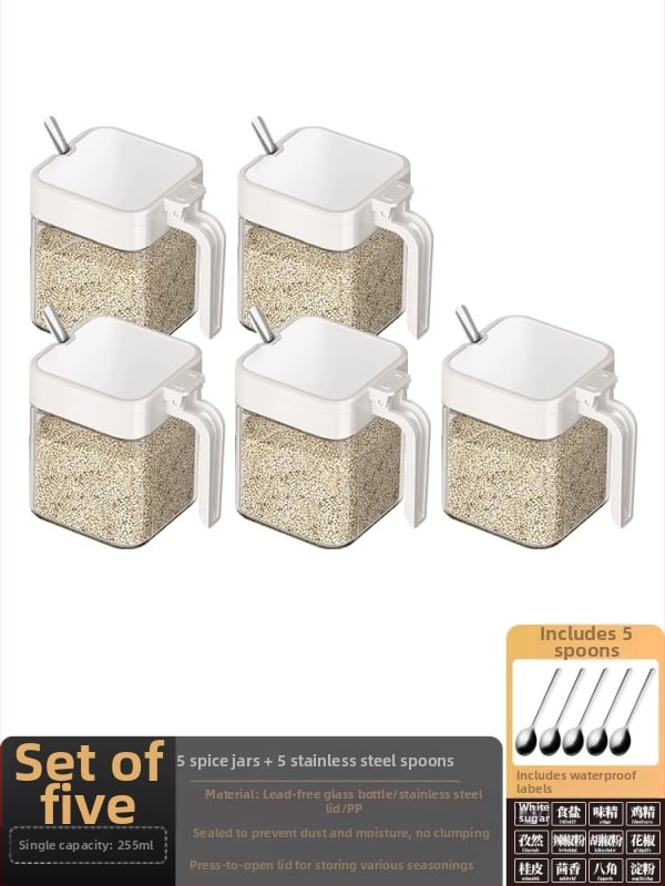 Set de raft pentru condimente cu cadru din oțel și borcane din sticlă, sticle sigilate pentru condimente solide, posibilitate de personalizare