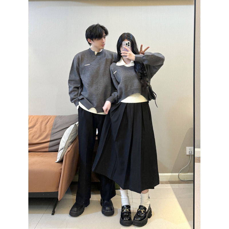 Trojdijelni pleteni set za parove s dugim rukavima, jednostavan uzorak, postotak vlakna 95%+, jesen 2024, gradski stil