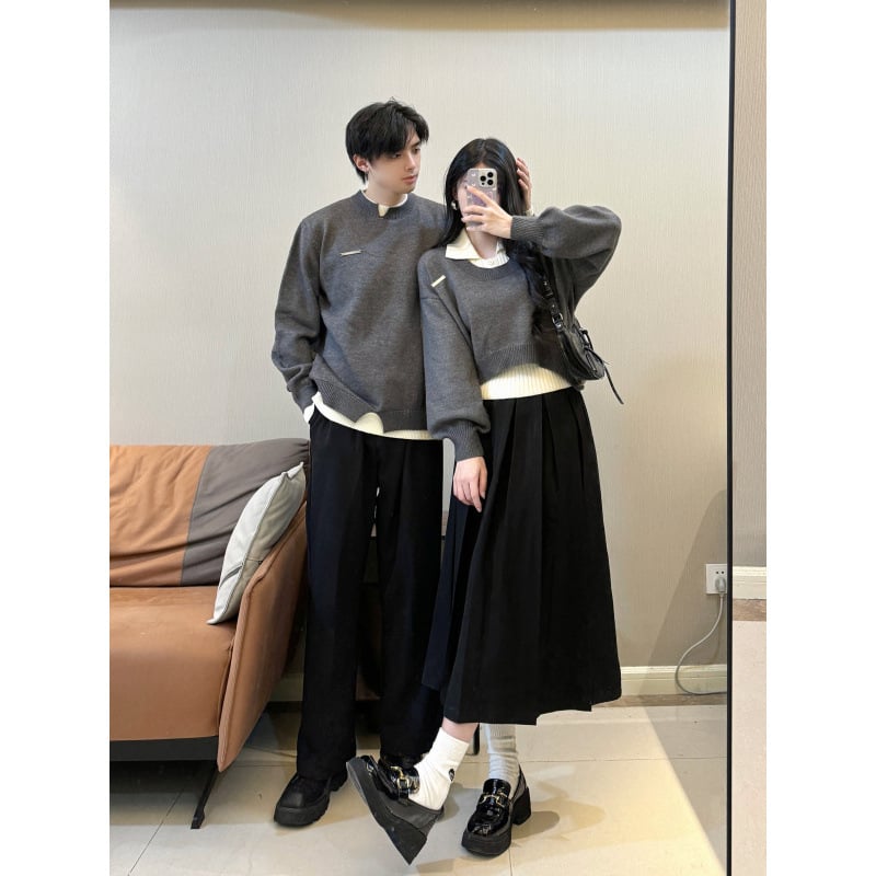 Trojdijelni pleteni set za parove s dugim rukavima, jednostavan uzorak, postotak vlakna 95%+, jesen 2024, gradski stil