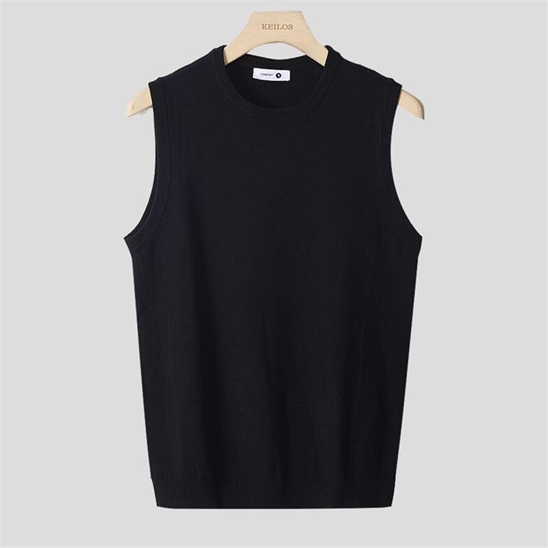 Мъжки плетен безръкав термален жилет, свободна кройка, едноцветен, 90–95% полиестер, обработка без гладене, зимен корейски стил