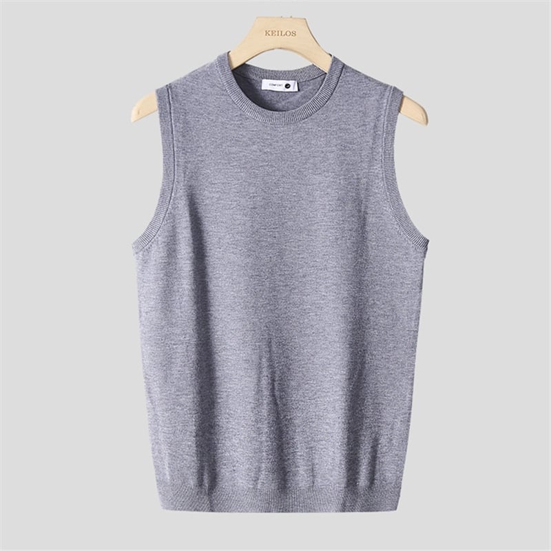 Мъжки плетен безръкав термален жилет, свободна кройка, едноцветен, 90–95% полиестер, обработка без гладене, зимен корейски стил