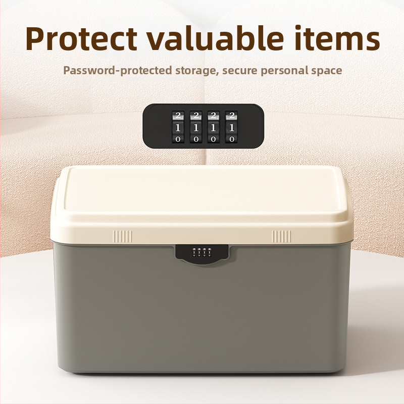 Zárható tároló doboz értékekhez és fontos dokumentumokhoz — asztali rendező ABS műanyagból, nordic stílus, hajlított fedél, por- és nedvességálló, hordozható