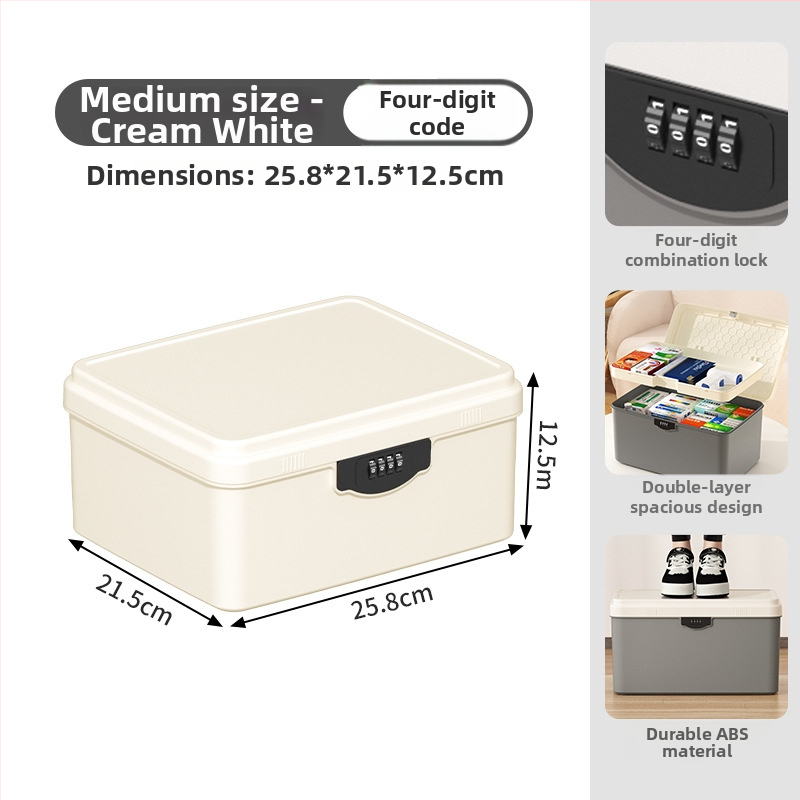 Zárható tároló doboz értékekhez és fontos dokumentumokhoz — asztali rendező ABS műanyagból, nordic stílus, hajlított fedél, por- és nedvességálló, hordozható