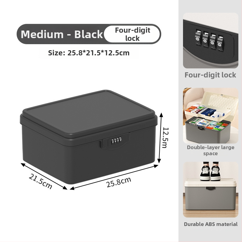 Zárható tároló doboz értékekhez és fontos dokumentumokhoz — asztali rendező ABS műanyagból, nordic stílus, hajlított fedél, por- és nedvességálló, hordozható