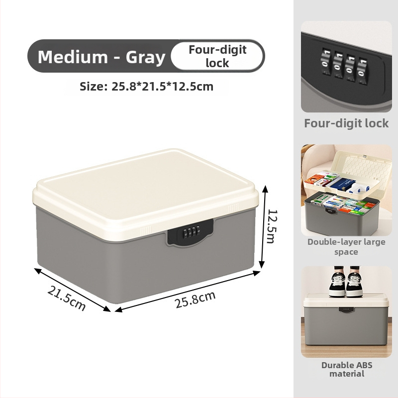 Zárható tároló doboz értékekhez és fontos dokumentumokhoz — asztali rendező ABS műanyagból, nordic stílus, hajlított fedél, por- és nedvességálló, hordozható