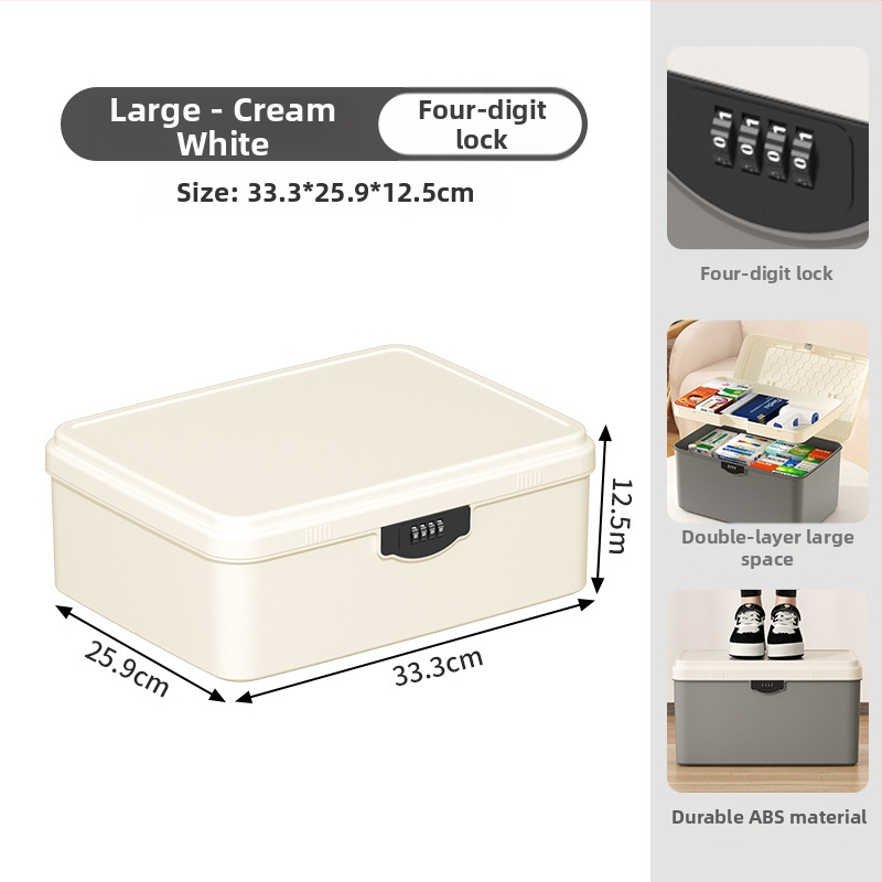 Zárható tároló doboz értékekhez és fontos dokumentumokhoz — asztali rendező ABS műanyagból, nordic stílus, hajlított fedél, por- és nedvességálló, hordozható