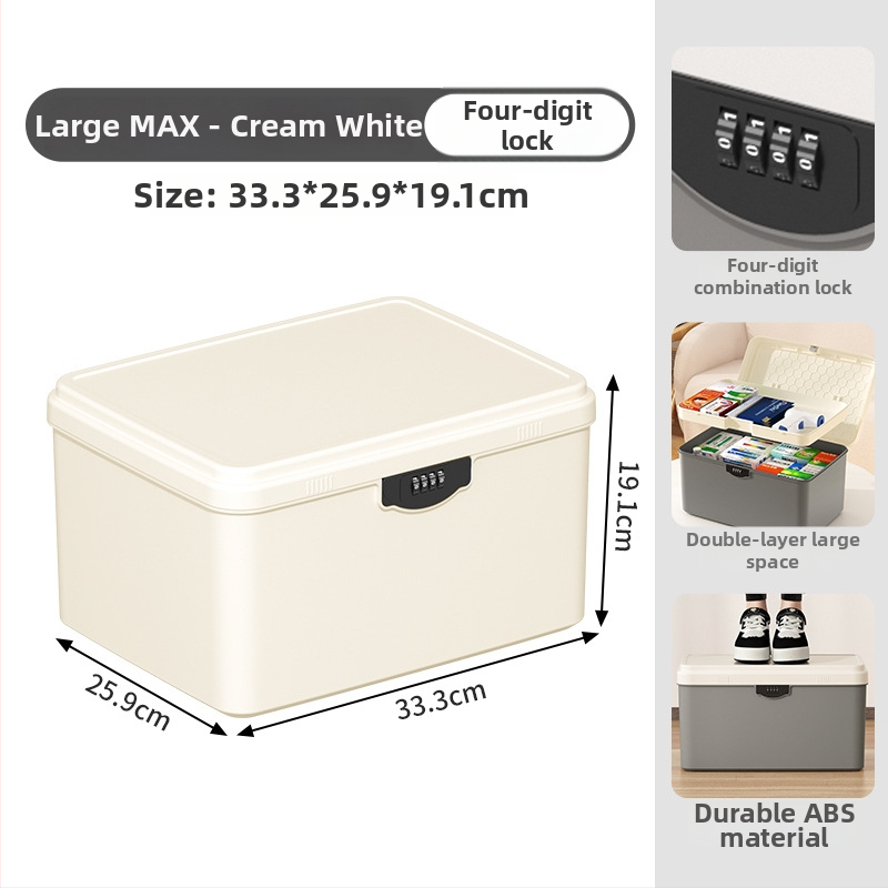 Zárható tároló doboz értékekhez és fontos dokumentumokhoz — asztali rendező ABS műanyagból, nordic stílus, hajlított fedél, por- és nedvességálló, hordozható