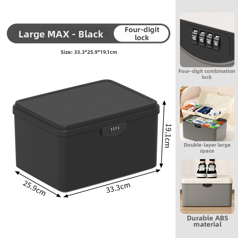 Zárható tároló doboz értékekhez és fontos dokumentumokhoz — asztali rendező ABS műanyagból, nordic stílus, hajlított fedél, por- és nedvességálló, hordozható
