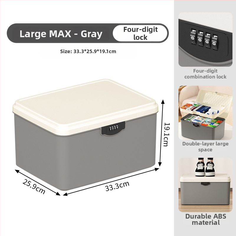 Zárható tároló doboz értékekhez és fontos dokumentumokhoz — asztali rendező ABS műanyagból, nordic stílus, hajlított fedél, por- és nedvességálló, hordozható