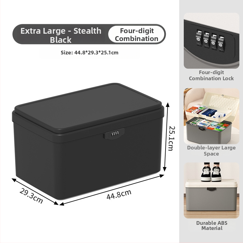 Zárható tároló doboz értékekhez és fontos dokumentumokhoz — asztali rendező ABS műanyagból, nordic stílus, hajlított fedél, por- és nedvességálló, hordozható