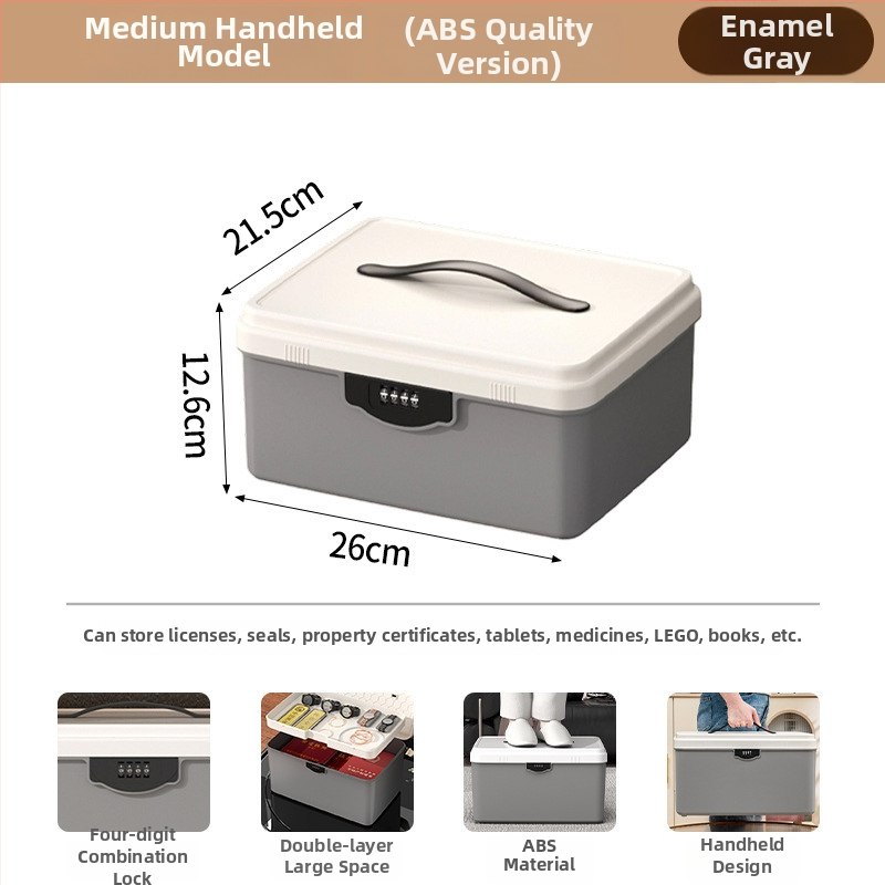 Zárható tároló doboz értékekhez és fontos dokumentumokhoz — asztali rendező ABS műanyagból, nordic stílus, hajlított fedél, por- és nedvességálló, hordozható