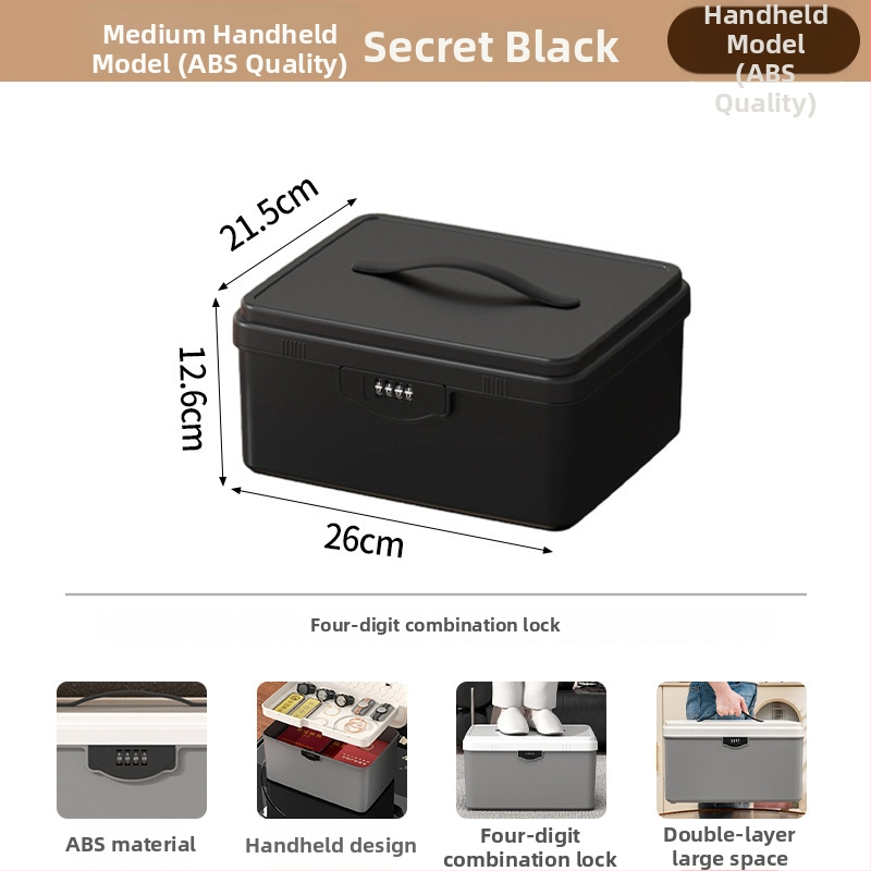 Zárható tároló doboz értékekhez és fontos dokumentumokhoz — asztali rendező ABS műanyagból, nordic stílus, hajlított fedél, por- és nedvességálló, hordozható