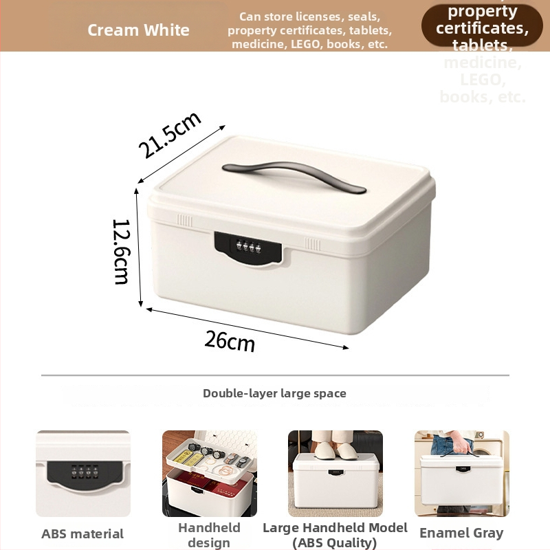 Zárható tároló doboz értékekhez és fontos dokumentumokhoz — asztali rendező ABS műanyagból, nordic stílus, hajlított fedél, por- és nedvességálló, hordozható
