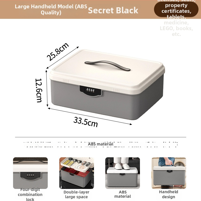 Zárható tároló doboz értékekhez és fontos dokumentumokhoz — asztali rendező ABS műanyagból, nordic stílus, hajlított fedél, por- és nedvességálló, hordozható