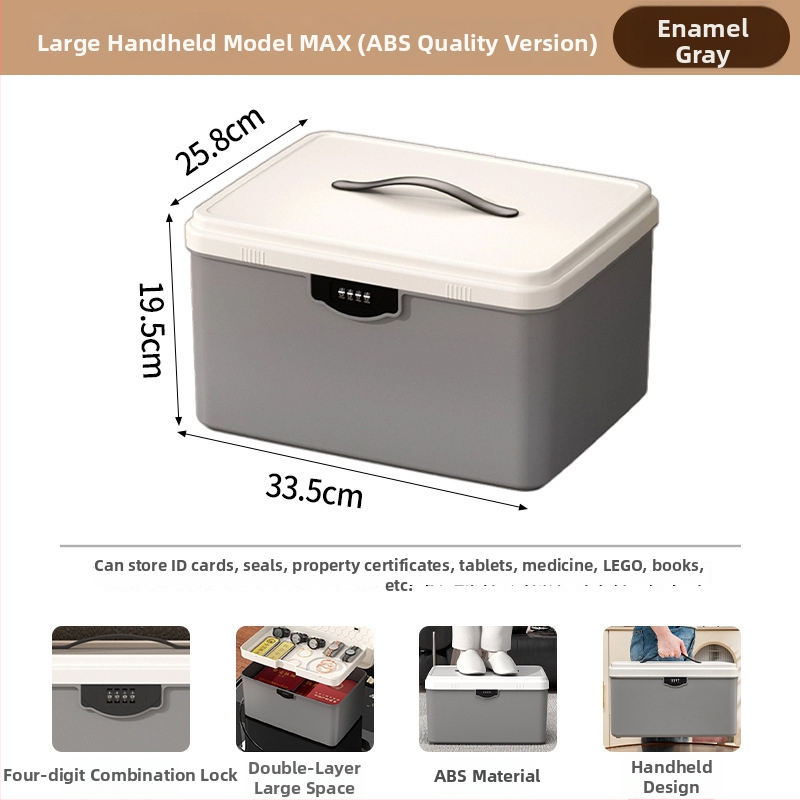 Zárható tároló doboz értékekhez és fontos dokumentumokhoz — asztali rendező ABS műanyagból, nordic stílus, hajlított fedél, por- és nedvességálló, hordozható