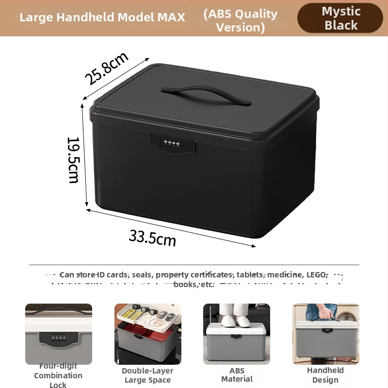 Zárható tároló doboz értékekhez és fontos dokumentumokhoz — asztali rendező ABS műanyagból, nordic stílus, hajlított fedél, por- és nedvességálló, hordozható