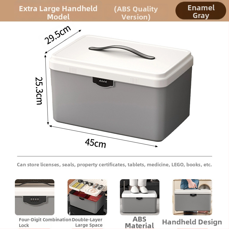 Zárható tároló doboz értékekhez és fontos dokumentumokhoz — asztali rendező ABS műanyagból, nordic stílus, hajlított fedél, por- és nedvességálló, hordozható