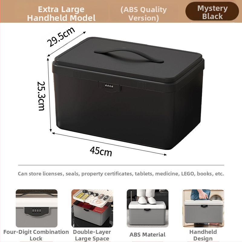 Zárható tároló doboz értékekhez és fontos dokumentumokhoz — asztali rendező ABS műanyagból, nordic stílus, hajlított fedél, por- és nedvességálló, hordozható