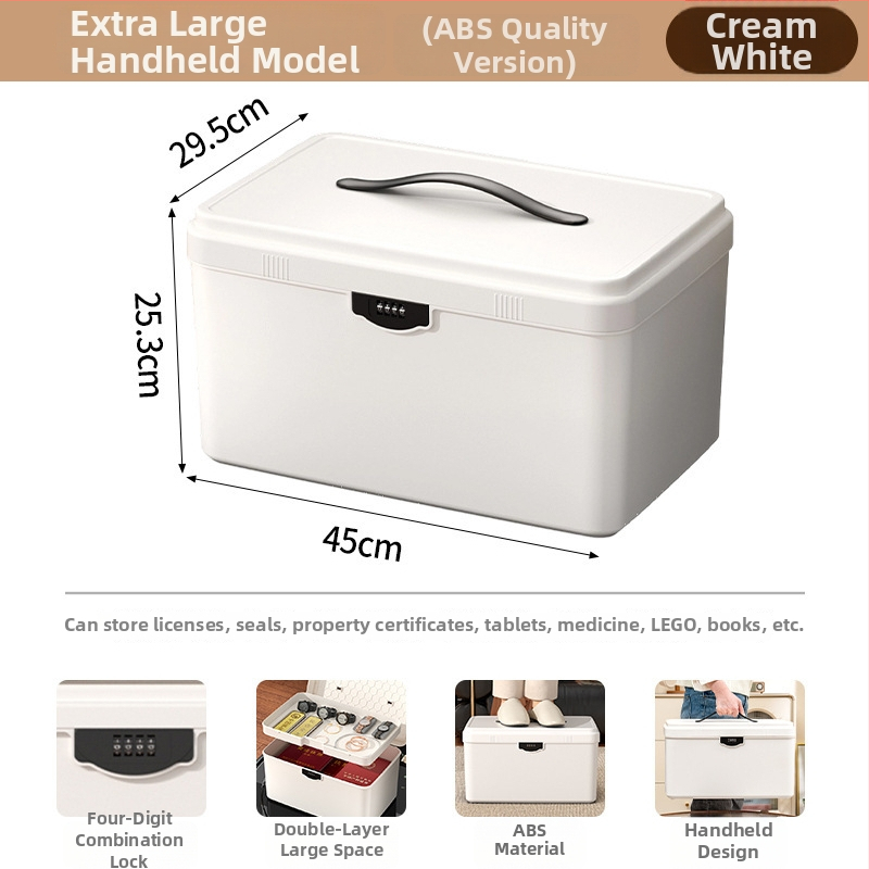 Zárható tároló doboz értékekhez és fontos dokumentumokhoz — asztali rendező ABS műanyagból, nordic stílus, hajlított fedél, por- és nedvességálló, hordozható