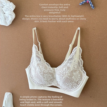 Δαντελένιο σουτιέν χωρίς ενίσχυση, 3/4 κάλυμμα, πίσω κούμπωμα τεσσάρων σειρών, σταθεροί ιμάντες, δαντελένια λεπτομέρεια