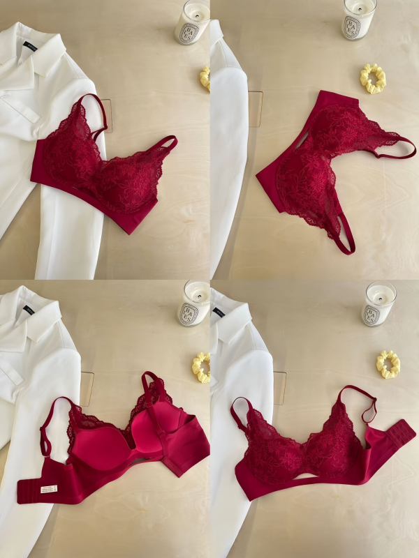 Δαντελένιο σουτιέν χωρίς ενίσχυση, 3/4 κάλυμμα, πίσω κούμπωμα τεσσάρων σειρών, σταθεροί ιμάντες, δαντελένια λεπτομέρεια