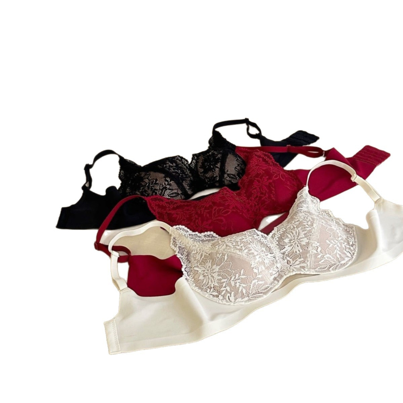 Δαντελένιο σουτιέν χωρίς ενίσχυση, 3/4 κάλυμμα, πίσω κούμπωμα τεσσάρων σειρών, σταθεροί ιμάντες, δαντελένια λεπτομέρεια