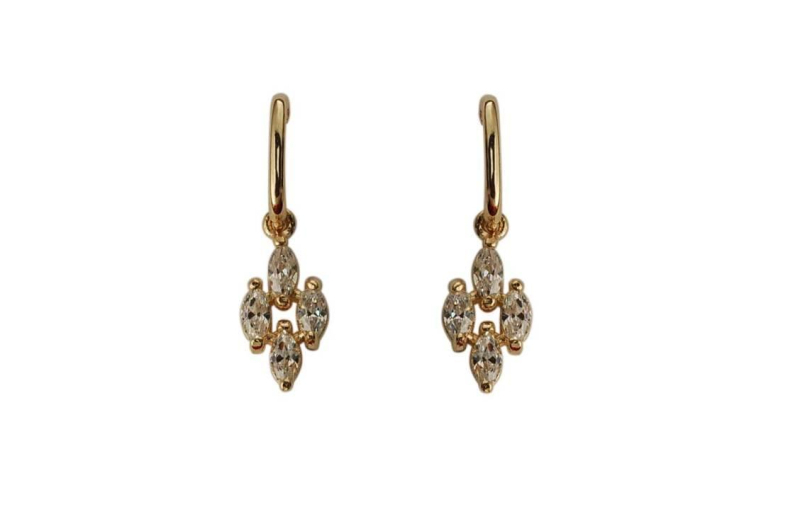 Naušnice — Geometrijski romb s četiri dijamanta, 14K pozlata na 925 srebru, retro japanski stil za žene