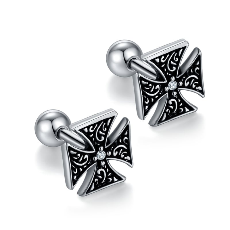 Naušnice od nehrđajućeg čelika sa četverolistnim dizajnom, punk stil, cirkon ukras