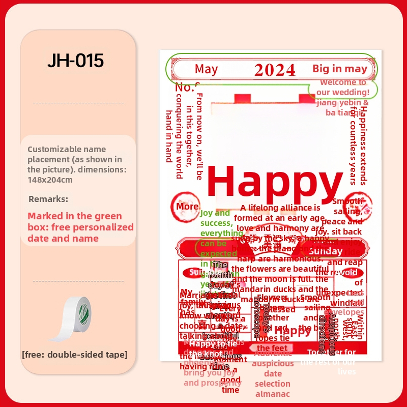 Svadbeni kalendarski pozadinski platno za vješanje – jednostavan stil, rekviziti za fotografije; materijal: platno; kategorija: viseće ukrasne dekoracije; kategorija proizvoda: rekviziti za uređenje prostora